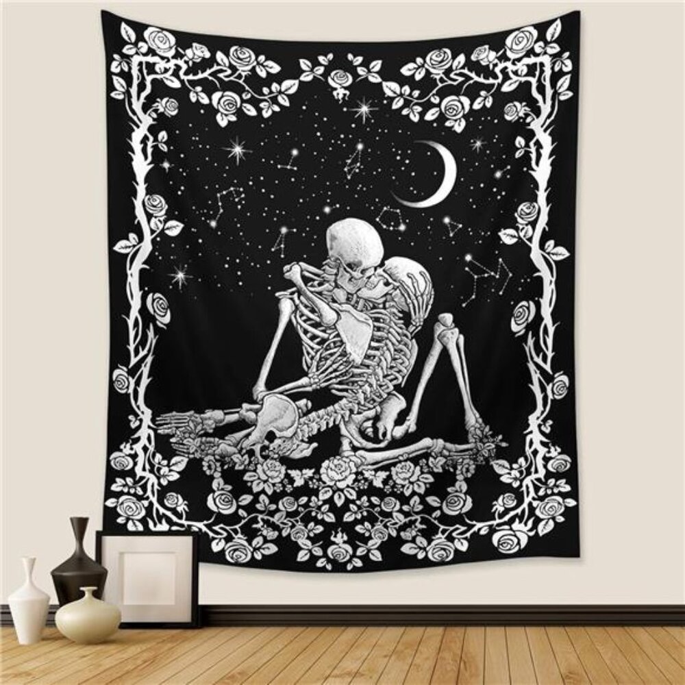 The Lovers Skull Tapestry